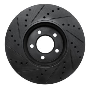 Jaguar S-Type Brake Rotor (1) - Front Right - R1 Concepts - Drilled & Slotted - Black - `06-`08